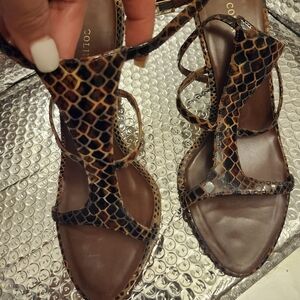 Colin Stuart Brown Leather Snakeskin Women's Sandals